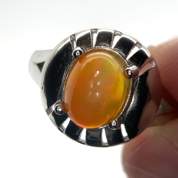 Opal 1.62ct Rhodium Finish Solid 925 Sterling Silver Ring
